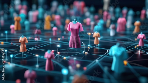 Wallpaper Mural A digital landscape featuring colorful shirts on a network, symbolizing fashion trends and social connections in a modern, interconnected world. Torontodigital.ca