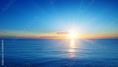 sunrise on the center of clean blue sky ocean