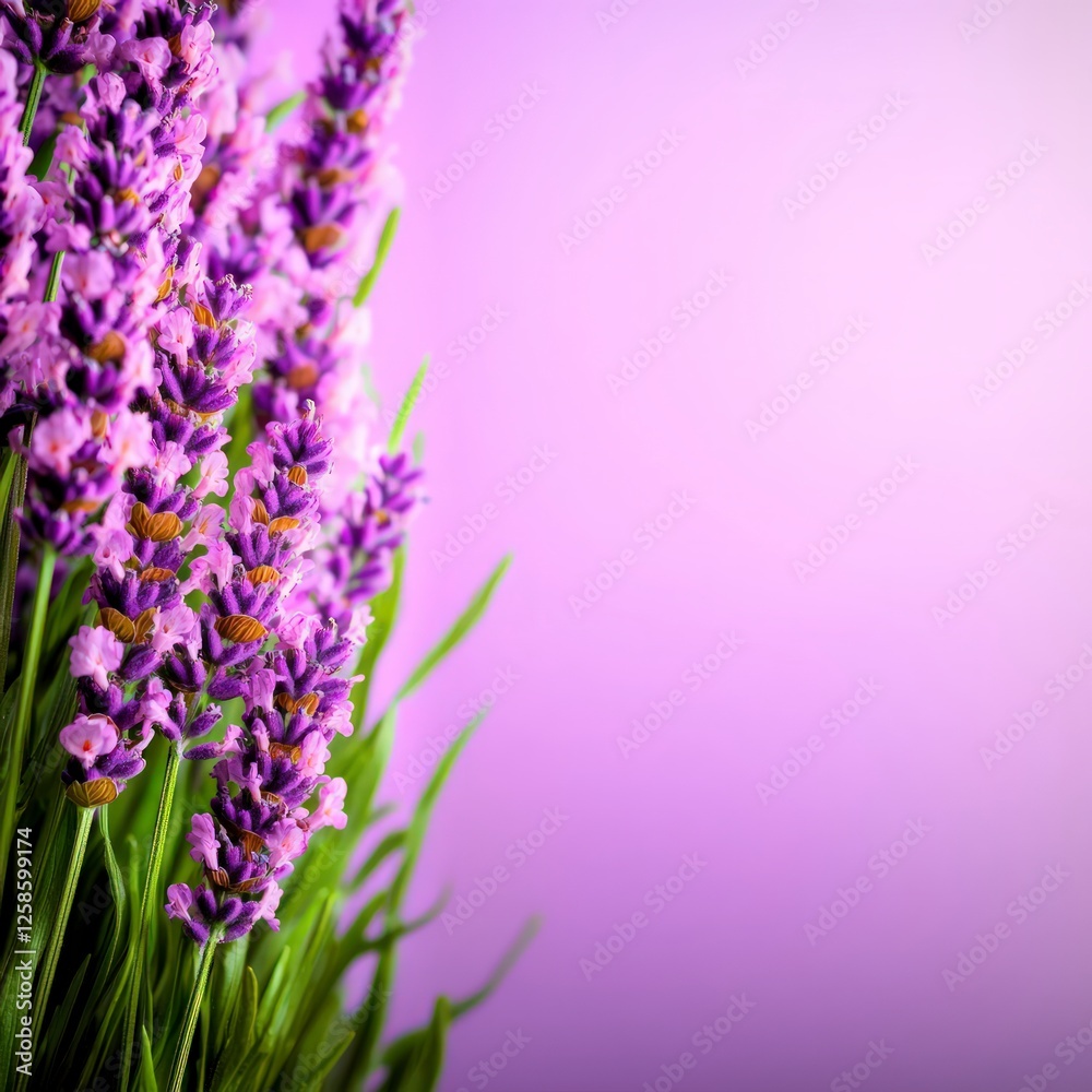 Naklejka premium Purple Lavender Flowers on a Soft Purple Background