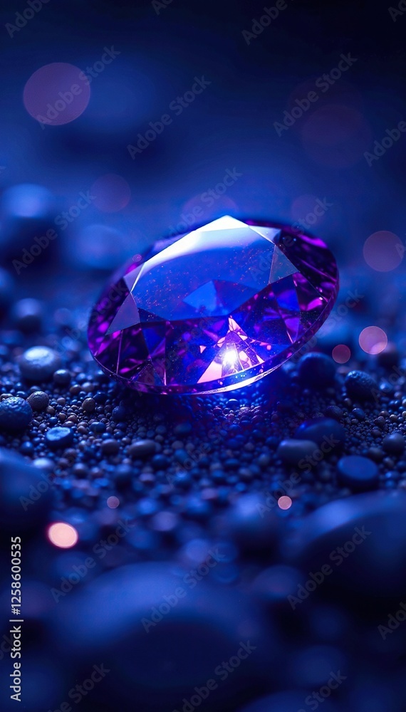 Deep indigo space with a brilliant blue gemstone, sparkle, gemstone, purple Deep indigo space with a brilliant blue gemstone, sparkle, gemstone, purple