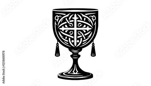 ornate communion chalice with cross vector illustration