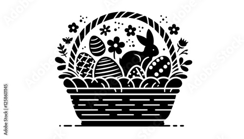 easter basket with bunny and decorated eggs vector