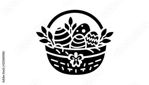 easter basket with eggs and flowers vector
