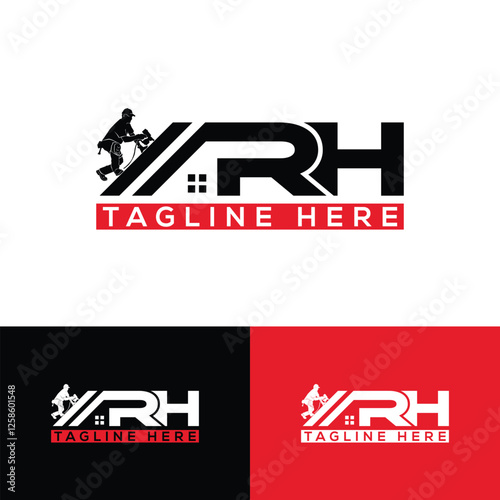 Letter RH Construction Logo, home repair, roofing, remodeling, home renovation vector design
