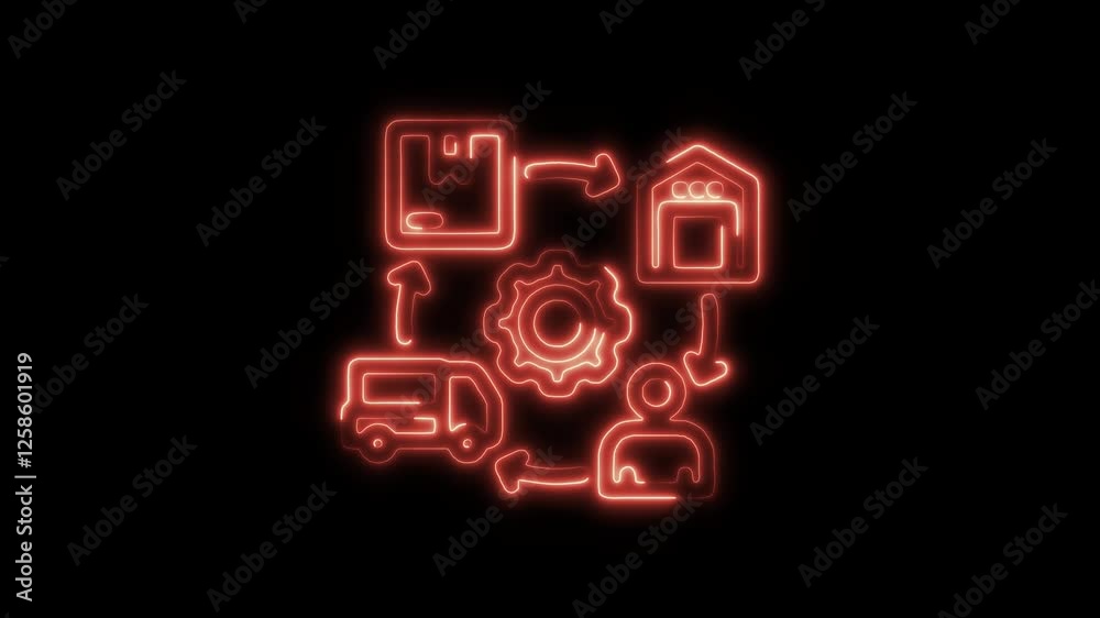Glowing neon supply chain management icon isolated on black background. HD Video motion graphic animation Glowing neon supply chain management icon isolated on black background. HD Video motion graphic animation