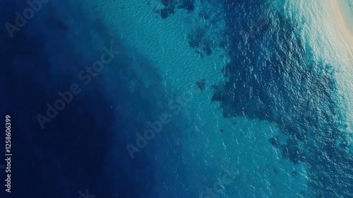 Aerial View of Vibrant Ocean Water and Tranquil Coastline: Discover Nature's Marine Beauty photo