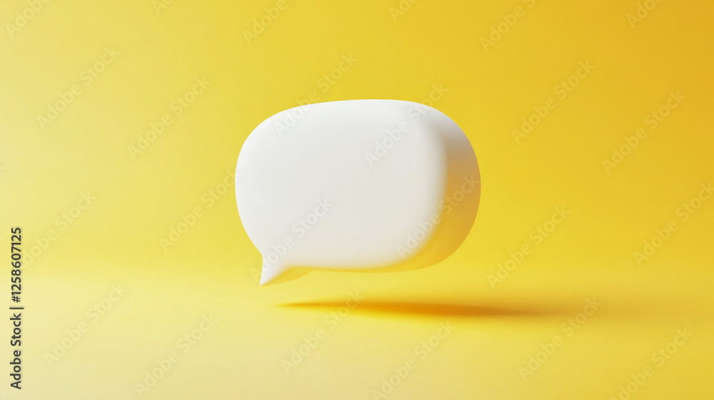 3D white speech bubble icon with clay finish on bright yellow background showcasing detail 3D white speech bubble icon with clay finish on bright yellow background showcasing detail