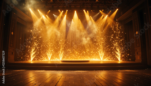 Wallpaper Mural dazzling stage illuminated by golden rays and sparks creates a captivating background Torontodigital.ca