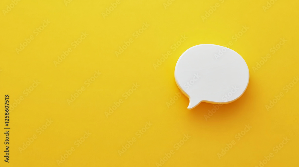 Clay-textured white speech bubble icon on a bright yellow background in minimalist 3D style Clay-textured white speech bubble icon on a bright yellow background in minimalist 3D style