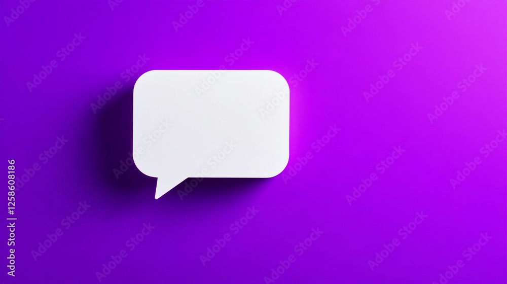 Minimalist design with a white speech bubble on a deep purple gradient background Minimalist design with a white speech bubble on a deep purple gradient background