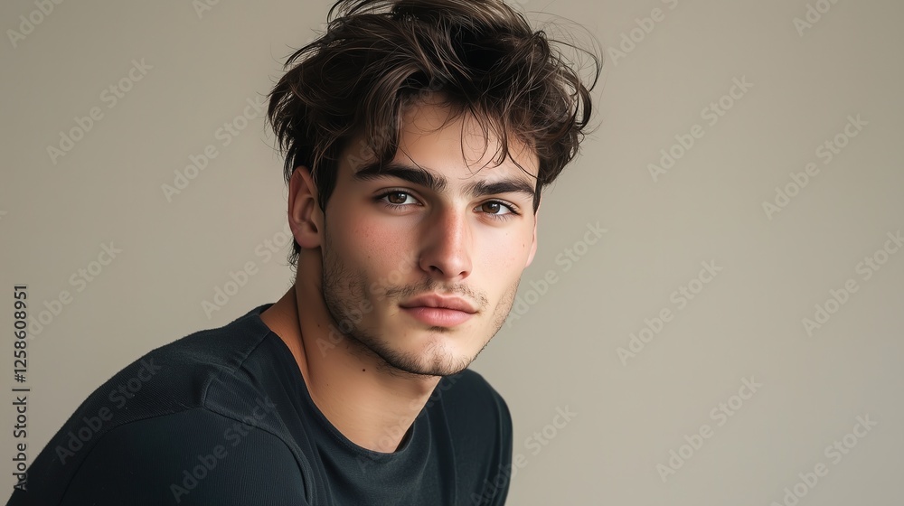Fototapeta premium Portrait of a Handsome Young Man with Dark Hair