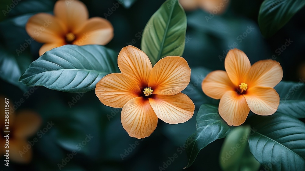 Obraz premium Orange Flowers in Lush Tropical Garden