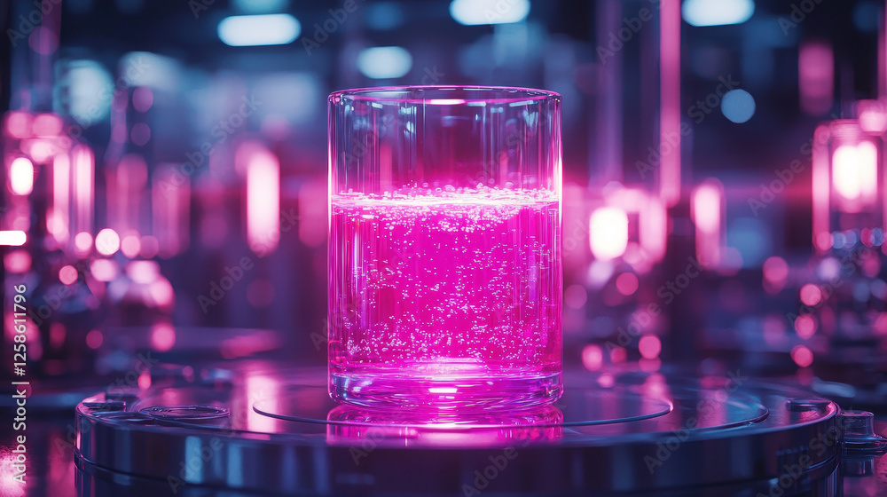 Advanced experimental bio-liquid levitates in a neon-lit zero-gravity chamber surrounded by sleek metallic interfaces and glowing scientific technology Advanced experimental bio-liquid levitates in a neon-lit zero-gravity chamber surrounded by sleek metallic interfaces and glowing scientific technology