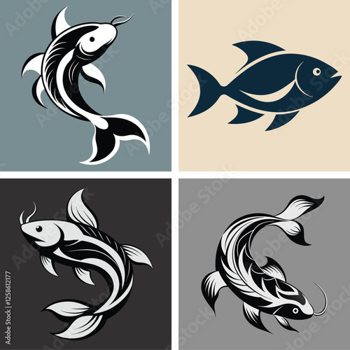 cute sea fish set, freshwater aquarium cartoon fish for print, children development, Varieties of decorative colored fish