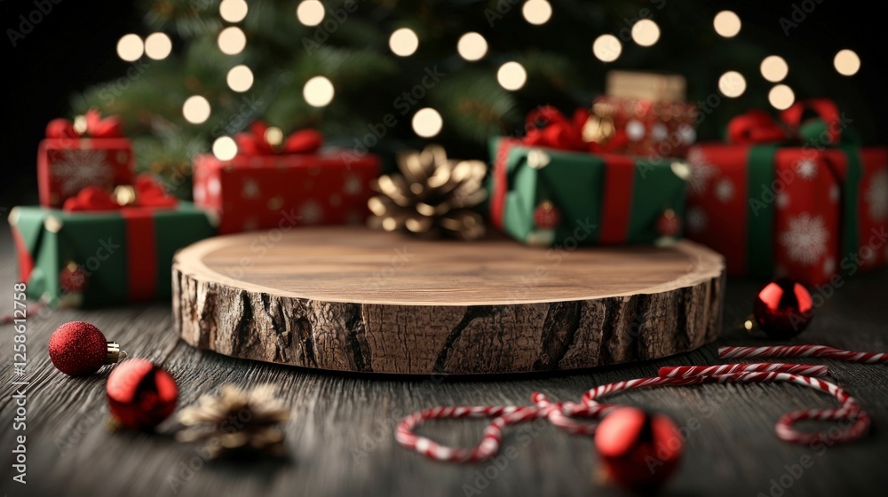 Rustic Christmas Gift Display with Warm Lighting Rustic Christmas Gift Display with Warm Lighting