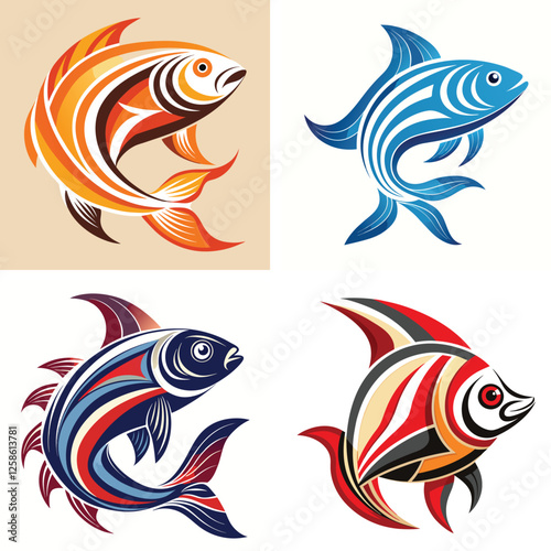 cute sea fish set, freshwater aquarium cartoon fish for print, children development, Varieties of decorative colored fish