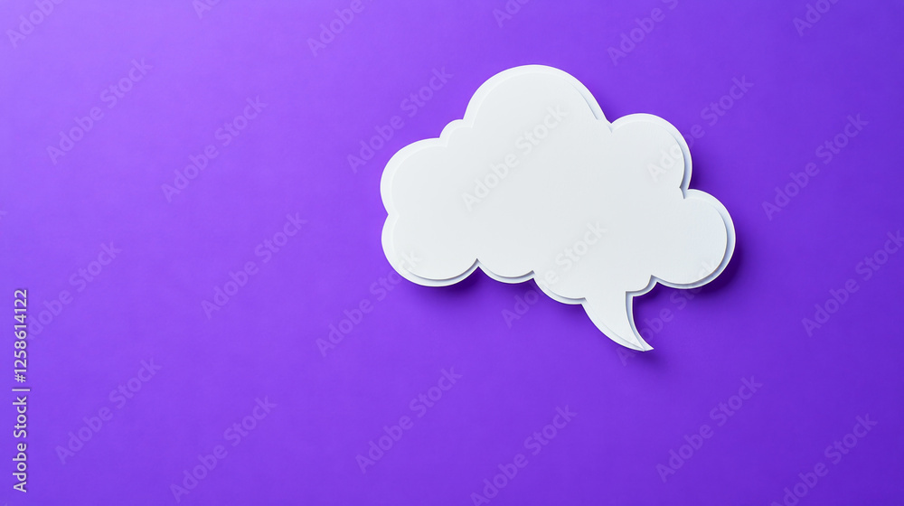 Whimsical paper cutout thought bubble layered on a bright purple background for creative projects Whimsical paper cutout thought bubble layered on a bright purple background for creative projects