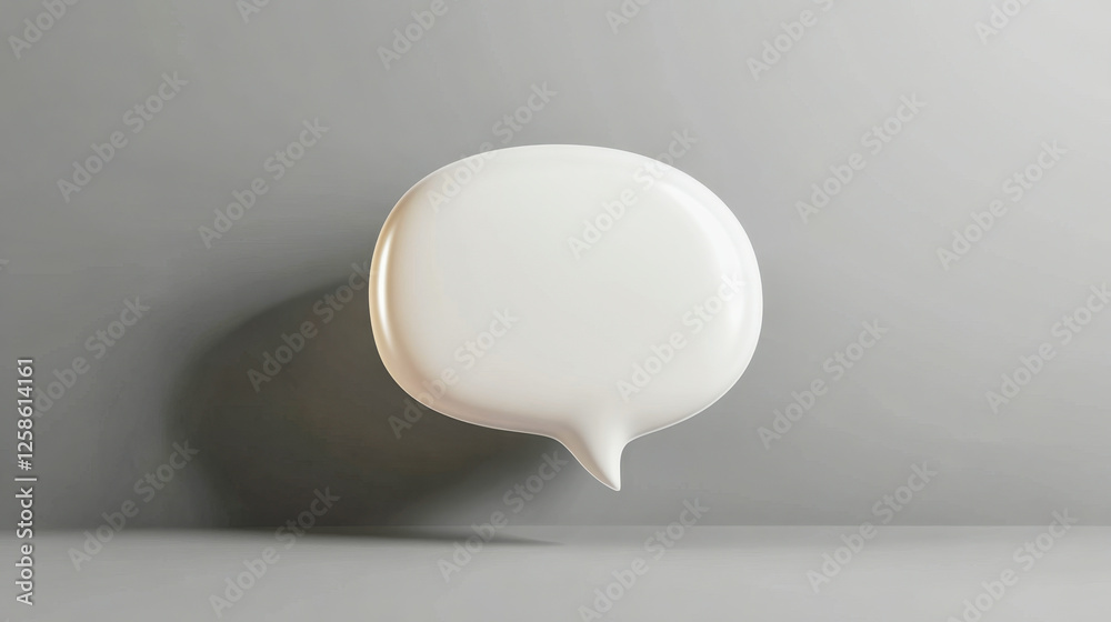 Minimalistic 3D white speech bubble icon with clay texture on smooth grey background