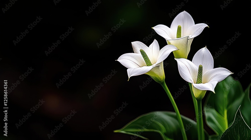 Obraz premium Three White Flowers Against Dark Background