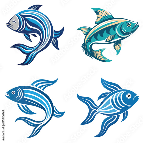 cute sea fish set, freshwater aquarium cartoon fish for print, children development, Varieties of decorative colored fish
