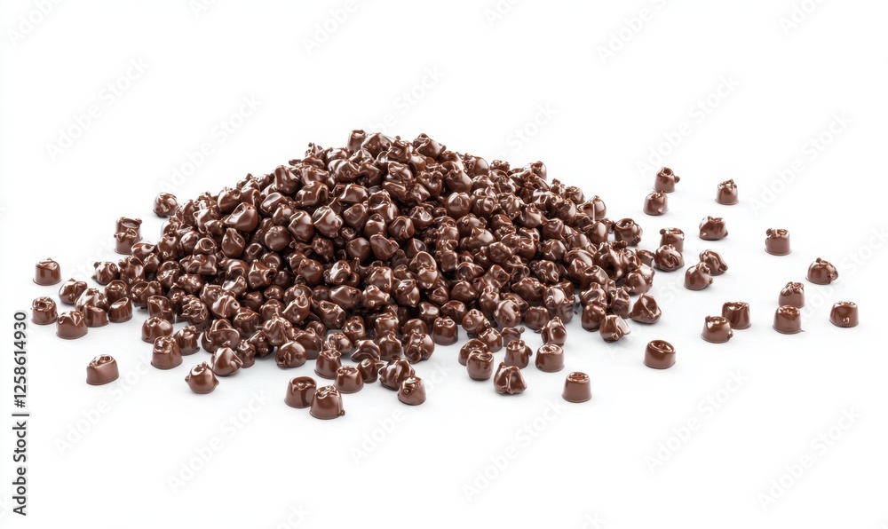 Chocolate chips pile, isolated, white background, baking ingredient Chocolate chips pile, isolated, white background, baking ingredient