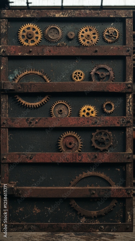 Rusty Metal Gears on Dark Background Industrial Steampunk Texture Rusty Metal Gears on Dark Background Industrial Steampunk Texture