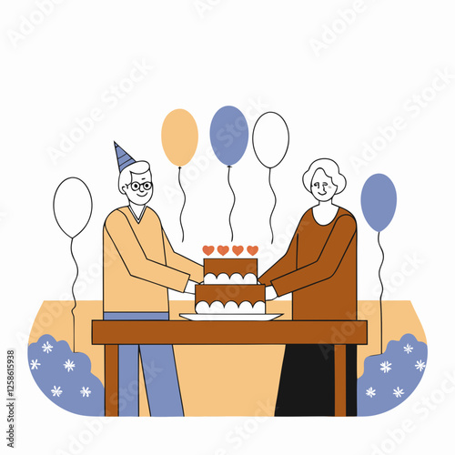 Active longevity active seniors Elderly couple celebrating a birthday with cake