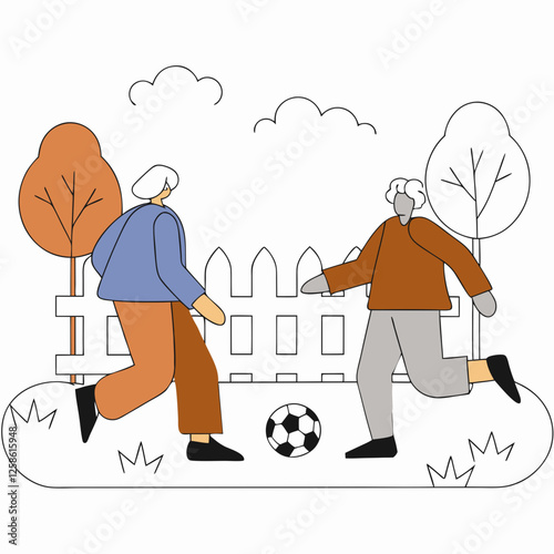 Active longevity active seniors Senior couple playing soccer outdoors
