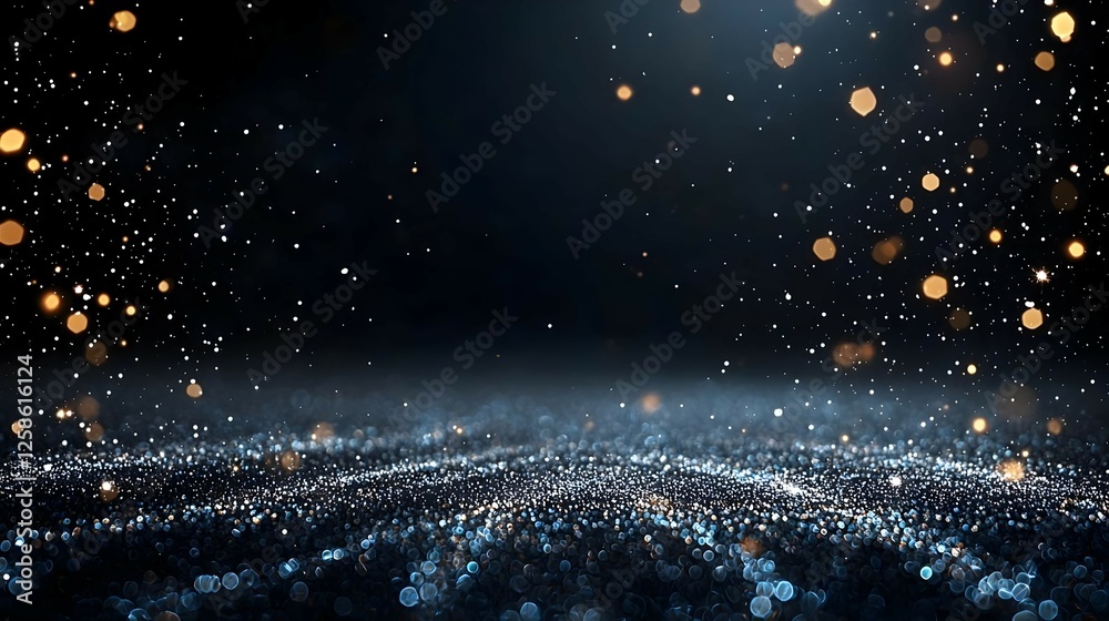 Obraz premium Dark Blue and Gold Glitter Background with Sparkling Particles