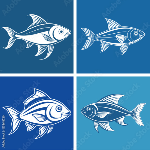 cute sea fish set, freshwater aquarium cartoon fish for print, children development, Varieties of decorative colored fish