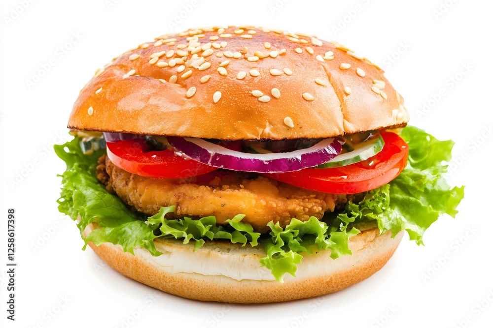 Fried chicken sandwich isolated on a white background Fried chicken sandwich isolated on a white background