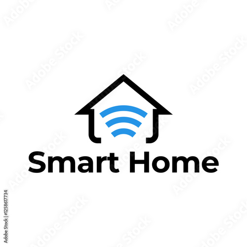 Smart house logo. Smart home logo icon with wireless connection concept.