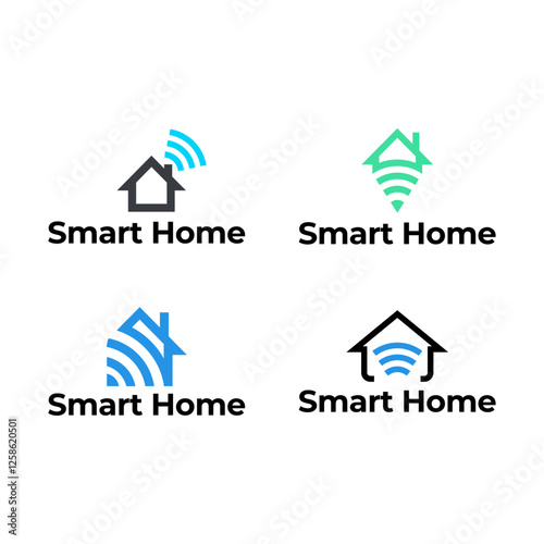 Set of Smart house logo. Smart home logo icon with wireless connection concept.