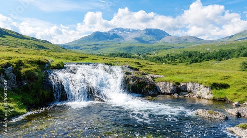 Mountain waterfall nature landscape scenic background travel