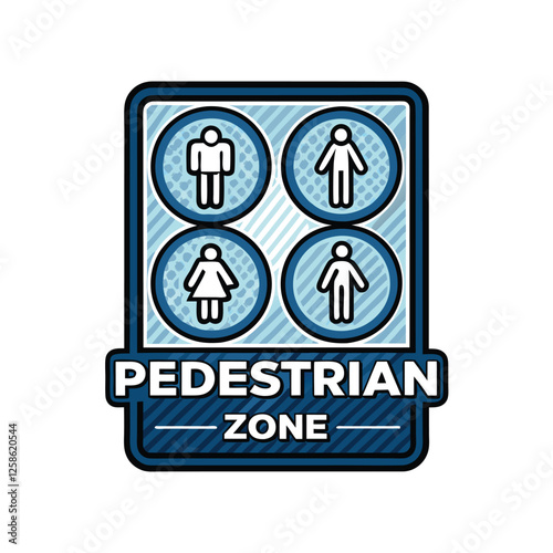 Create a crisp, clean vector graphic of a blue and white pedestrian zone sign.  Include clear, easily legible text.