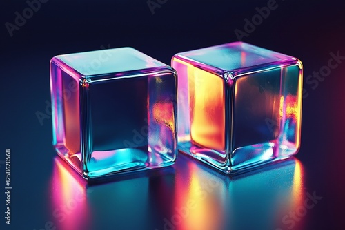 Vibrant Neon Lit Glass Cubes Reflective Surface Abstract Design Modern Art