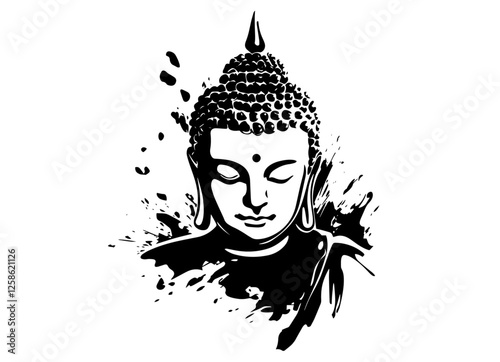 Buddha head spiritual meditation black vector illustration