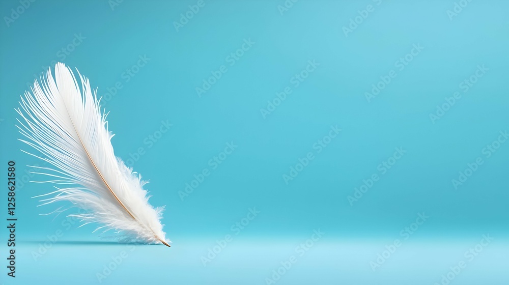 Naklejka premium White Feather Against Turquoise Background