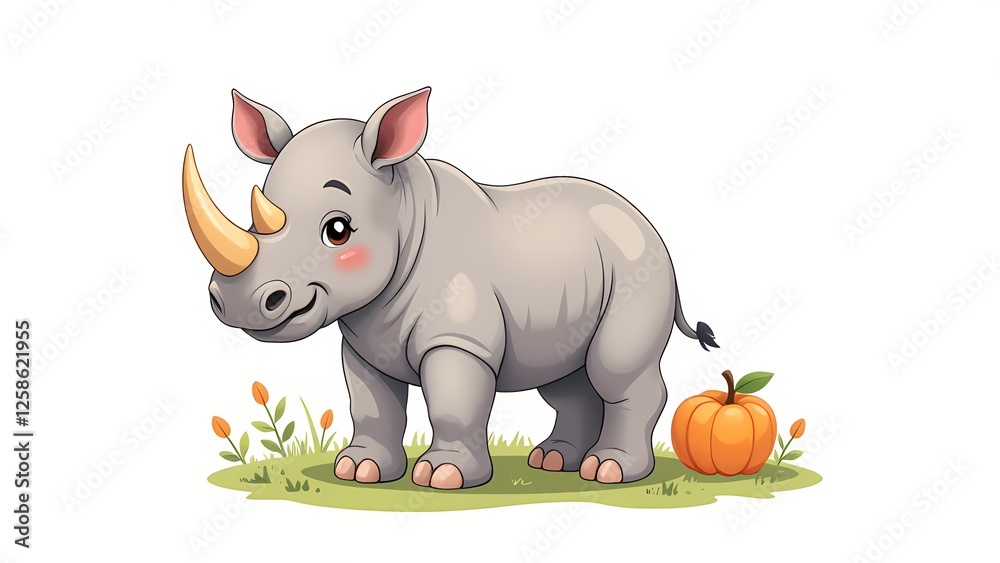 Fototapeta premium Cartoon Rhinoceros Holiday in the Sun
