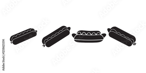Vector illustration. Silhouette of hot dog with mustard. Unhealthy food. Patterns elements for menus, signboards, showcases, wallpapers 