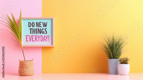 Motivational lightbox featuring inspirational quote on vibrant split-toned backdrop with green foliage, highlighting personal growth and daily aspirations photo