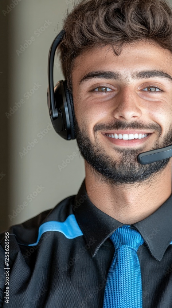Smiling Young Businessman Wearing Headset in Close Up Portrait Smiling Young Businessman Wearing Headset in Close Up Portrait