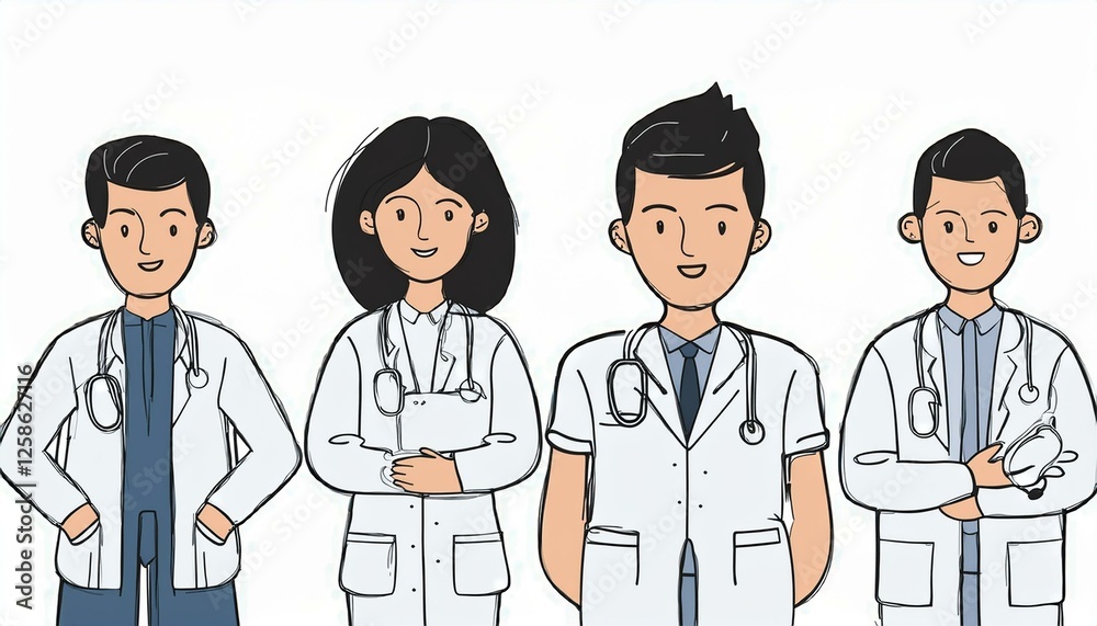 Medical doctor doodle line character set. Doctor team. Medical staff doctor and nurse group. perfect any project. isolated. Medical doctor doodle line character set. Doctor team. Medical staff doctor and nurse group. perfect any project. isolated.