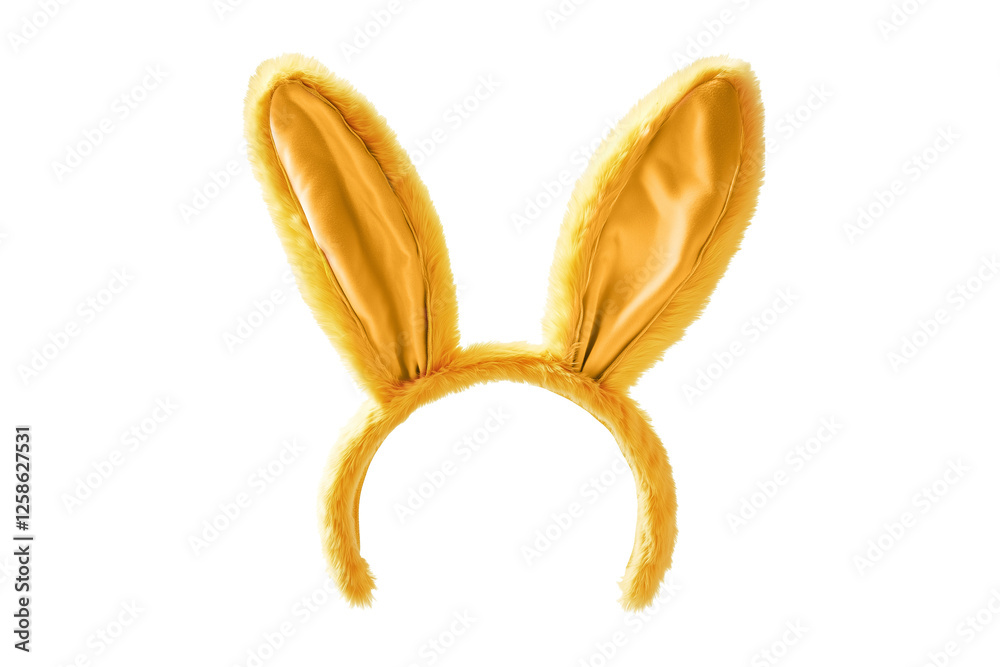 Yellow Bunny rabbit ears headband isolated on white or transparent background, cute Easter bunny costume, png
