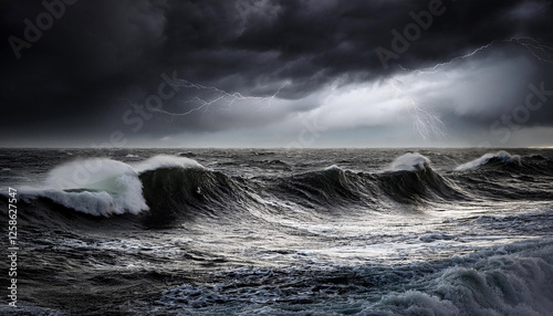 black waves and storm