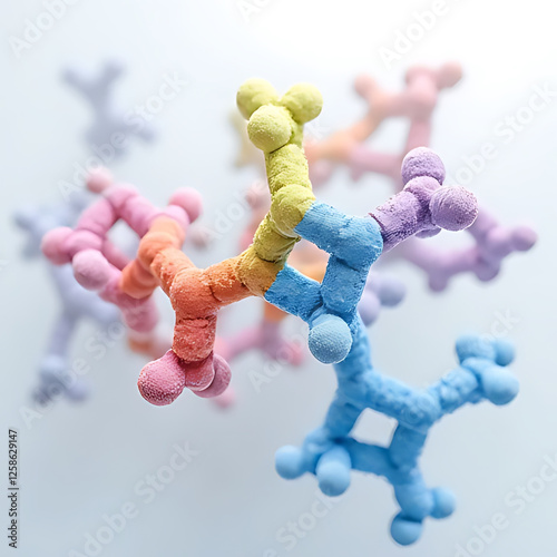 Molecular structures in vibrant colors showcase beauty of chemistry and science. These colorful models represent various molecules, emphasizing intricate connections and relationships in molecular
