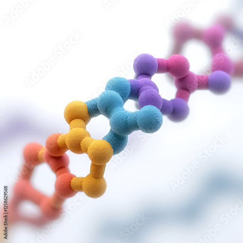 Colorful molecular structure representing chemical bonds and compounds, showcasing vibrant spheres and connections that symbolize scientific research and innovation