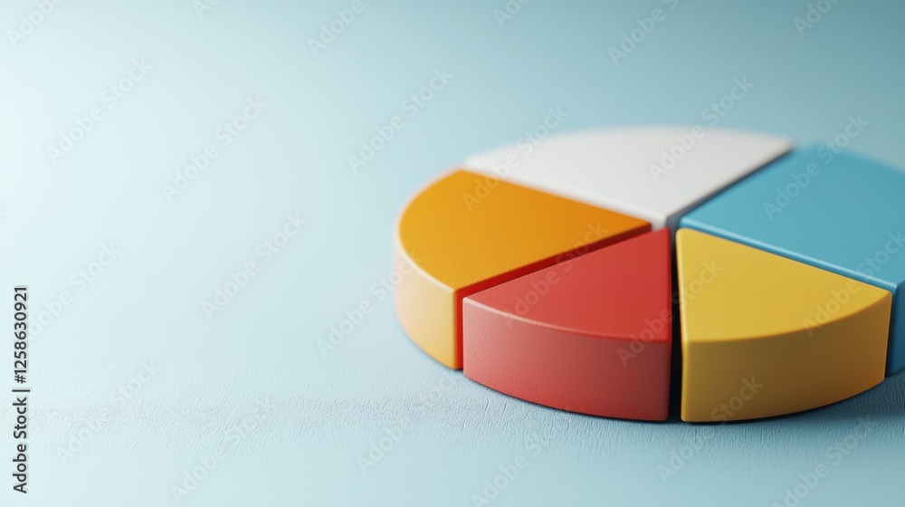 Obraz premium A colorful pie chart on a soft blue background, illustrating data segmentation and visualization concepts in a modern design.