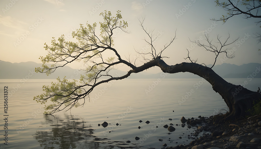 View at tree branch is leaning towards the water View at tree branch is leaning towards the water