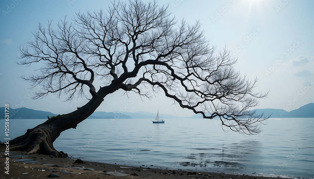 View at tree branch is leaning towards the water View at tree branch is leaning towards the water